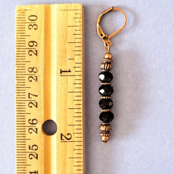 Black CRYSTAL Rondelle EARRINGS Copper Brass Lever Back Earwires Art Deco - Picture 9 of 9